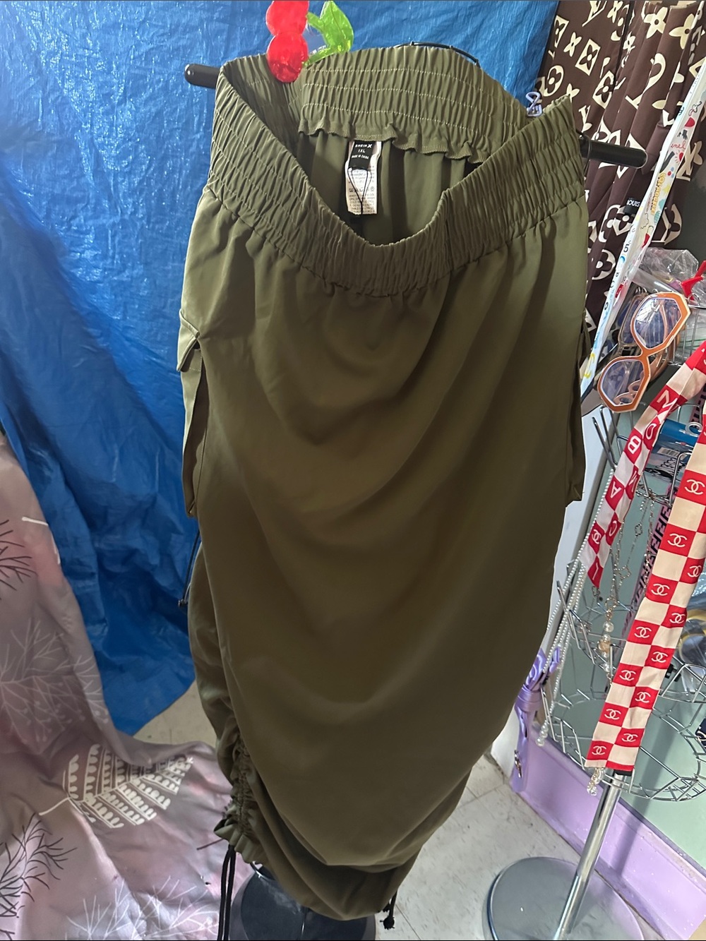 Olive Green Drawstring Midi Skirt - Women